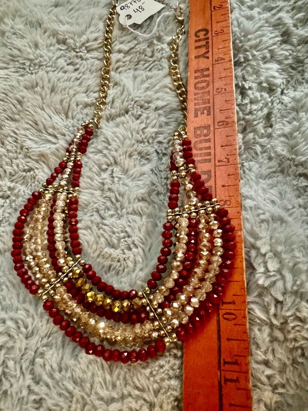 Statement Piece Red and Gold Multi-Strand Necklace acrylic and glass beads - Picture 6 of 11